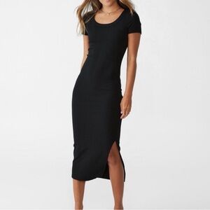 COTTON:ON Black Short-Sleeve Midi Dress with Side Slit Women SMALL